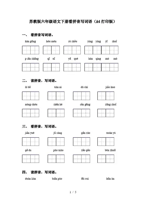 苏教版六年级语文下册看拼音写词语(A4打印版)