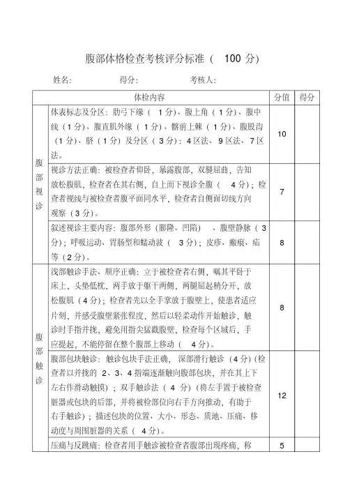 腹部体格检查考核评分标准