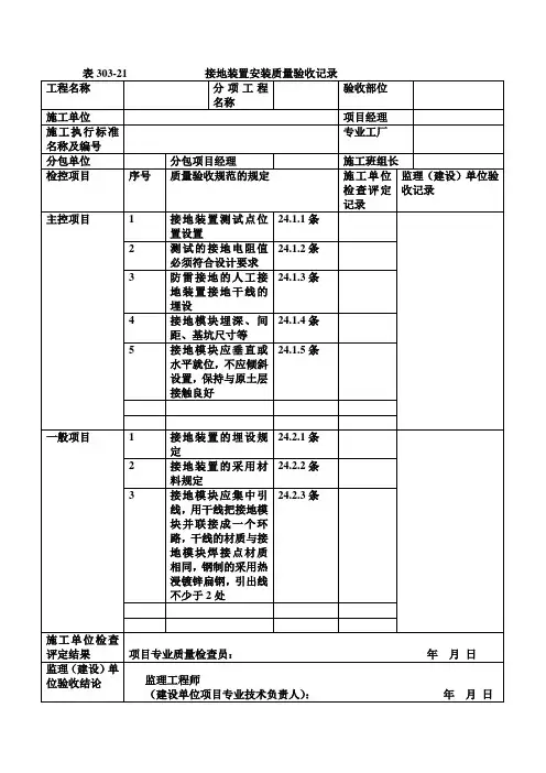 303-21接地装置安装质量验收记录