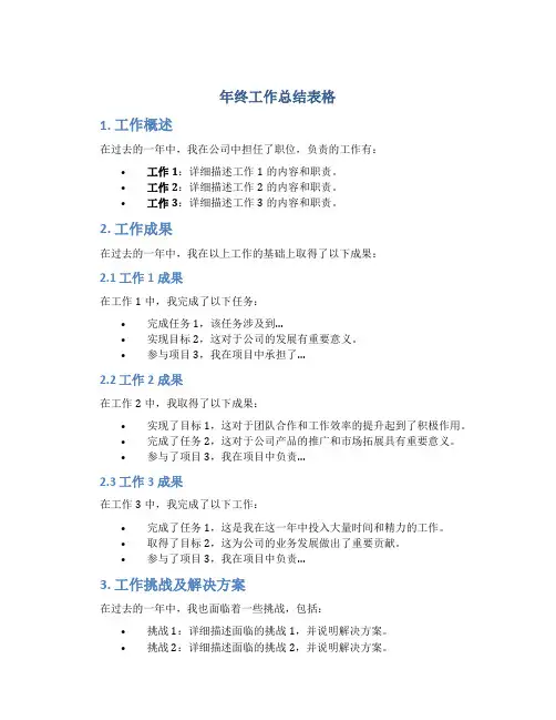 年终工作总结表格
