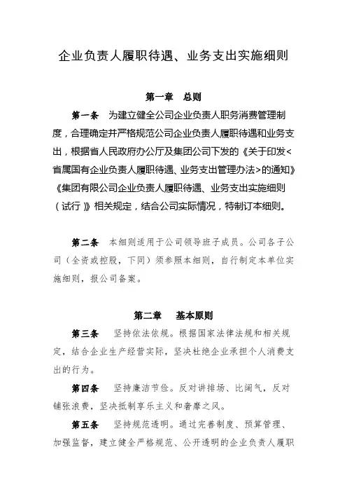 企业负责人履职待遇、业务支出实施细则(试行)
