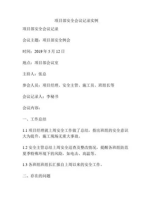 项目部安全会议记录实例