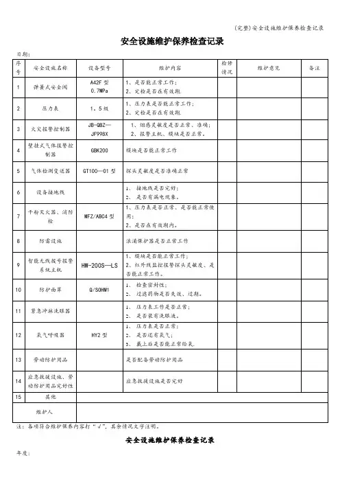 (完整)安全设施维护保养检查记录