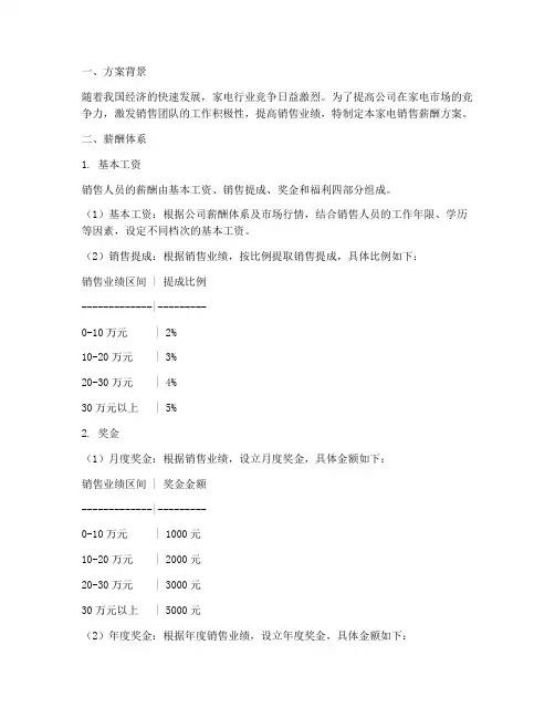 家电销售薪酬方案