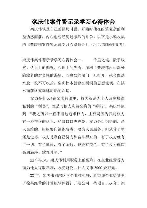 栾庆伟案件警示录学习心得体会