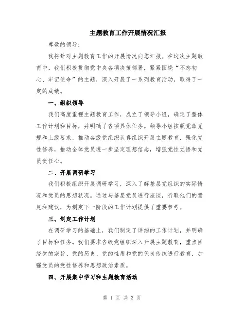 主题教育工作开展情况汇报
