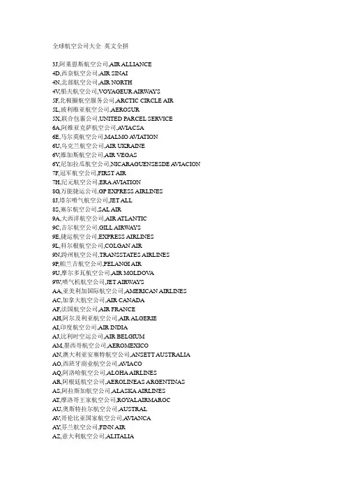 全球航空公司大全-英文全拼