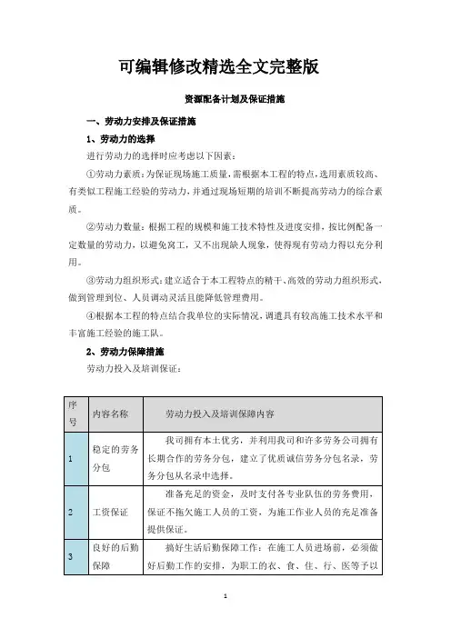 资源配备计划及保证措施精选全文完整版