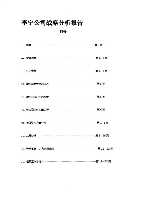 李宁公司战略分析报告