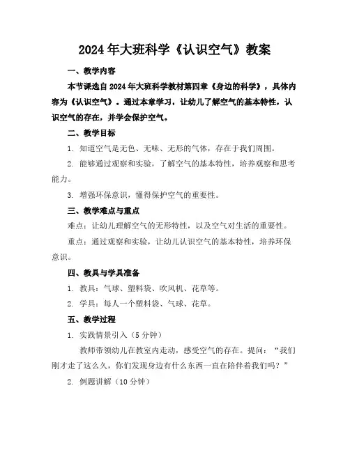 2024年大班科学《认识空气》教案