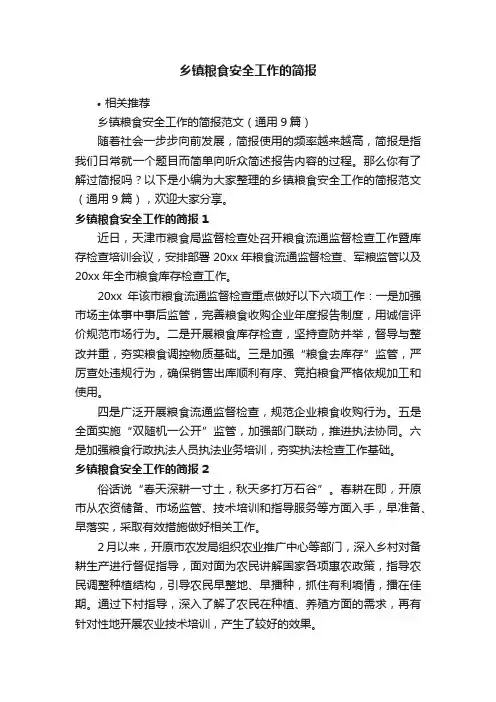 乡镇粮食安全工作的简报