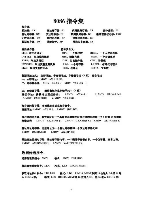 8086常用指令集