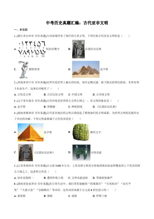 中考历史真题汇编：古代亚非文明(含解析)