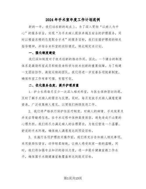 2024年手术室年度工作计划范例（五篇）