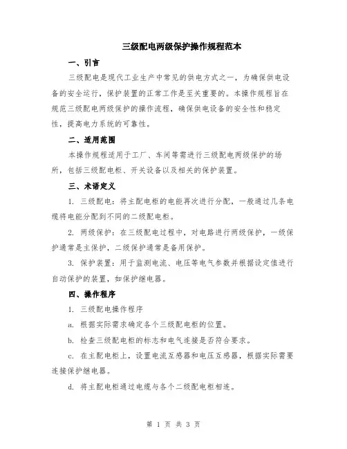 三级配电两级保护操作规程范本