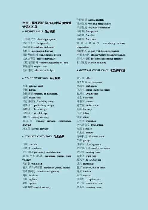 土木工程英语证书(PEC)考试-建筑设计词汇汇总