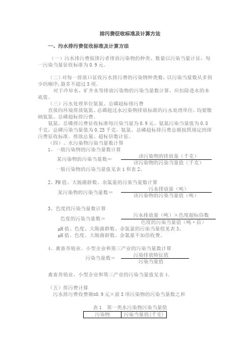 排污费征收标准及计算方法