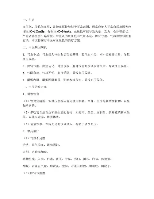 中医对血压低的治疗方案