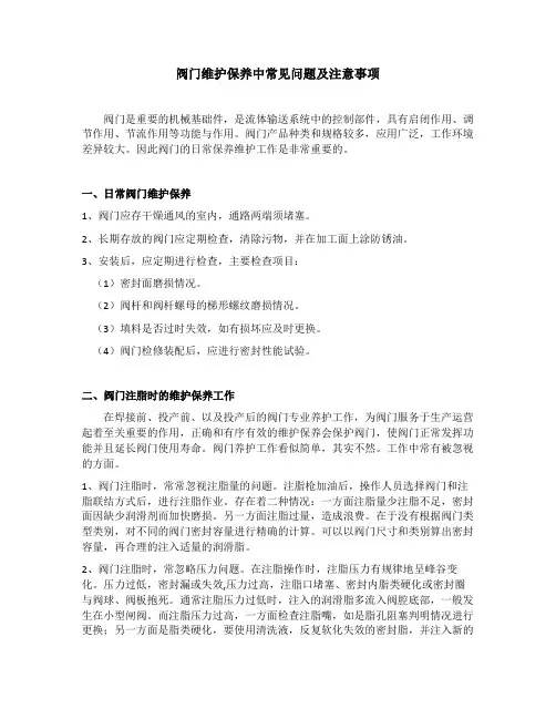阀门维护保养中常见问题及注意事项
