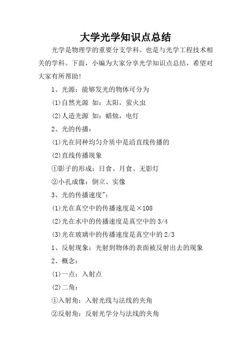 大学光学知识点总结