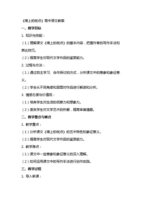 《墙上的斑点》高中语文教案