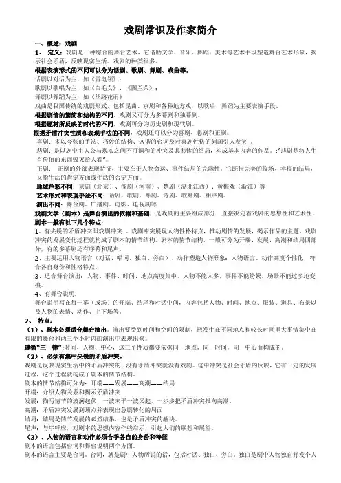 戏剧常识及著名剧作家简介