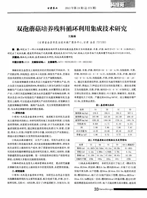 双孢蘑菇培养残料循环利用集成技术研究