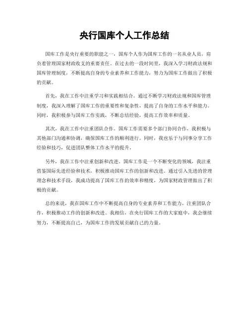 央行国库个人工作总结