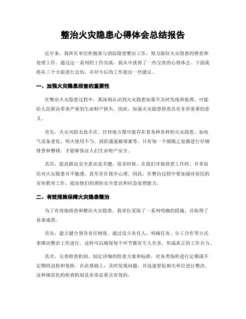 整治火灾隐患心得体会总结报告