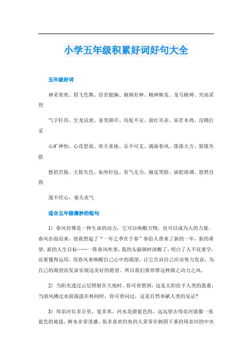 小学五年级积累好词好句大全