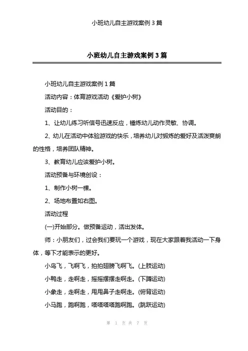 2023年小班幼儿自主游戏案例3篇