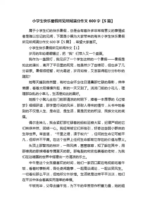 小学生快乐暑假所见所闻满分作文600字【5篇】