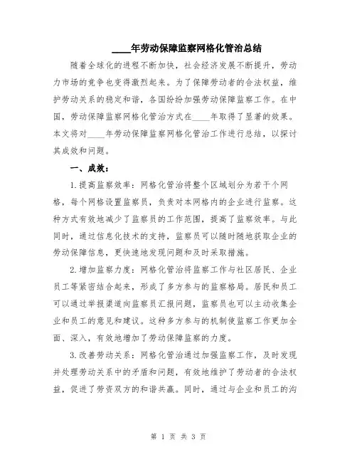 2024年劳动保障监察网格化管治总结
