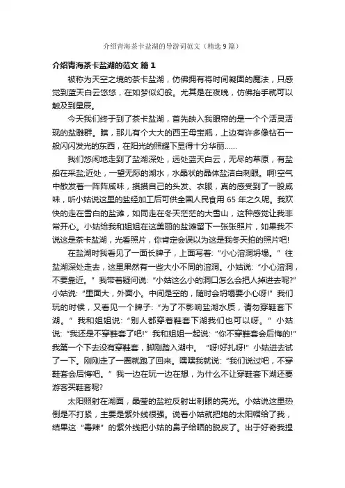 介绍青海茶卡盐湖的导游词范文（精选9篇）