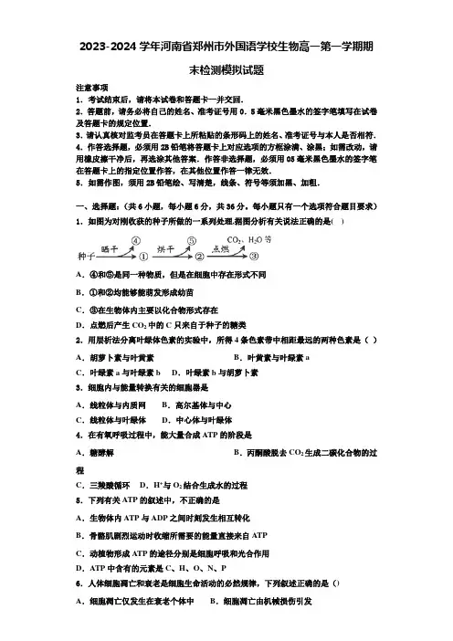 2023-2024学年河南省郑州市外国语学校生物高一第一学期期末检测模拟试题含解析