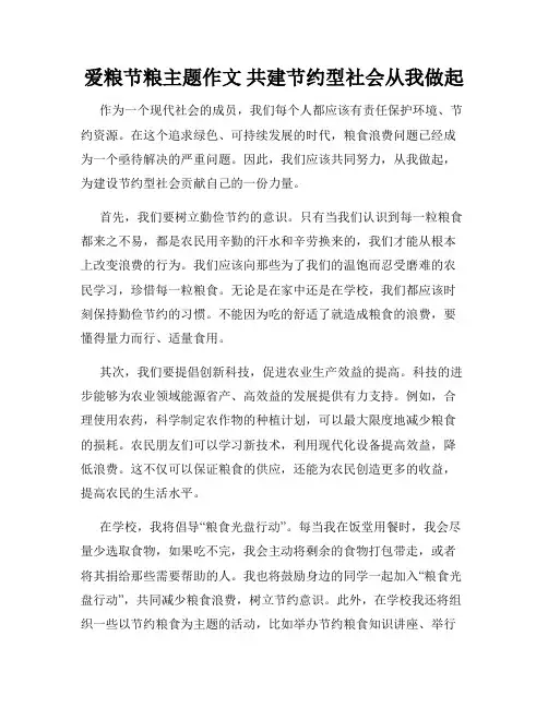 爱粮节粮主题作文 共建节约型社会从我做起