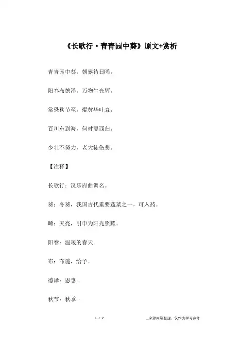 《长歌行·青青园中葵》原文+赏析