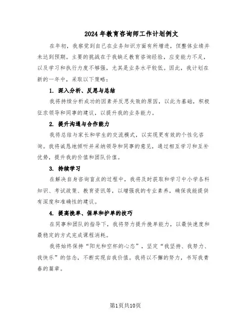 2024年教育咨询师工作计划例文（4篇）