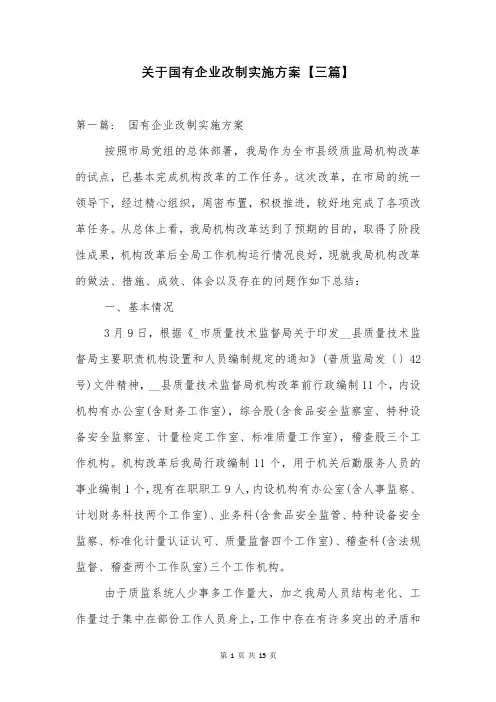 关于国有企业改制实施方案【三篇】