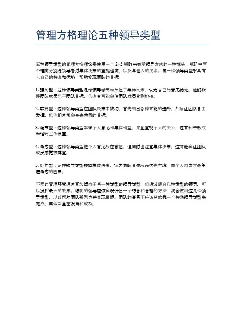 管理方格理论五种领导类型
