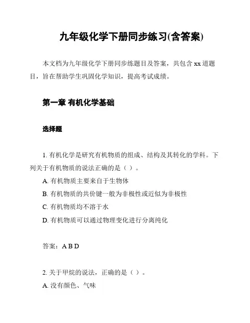 九年级化学下册同步练习(含答案)