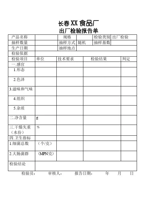 食品厂出厂检验报告单