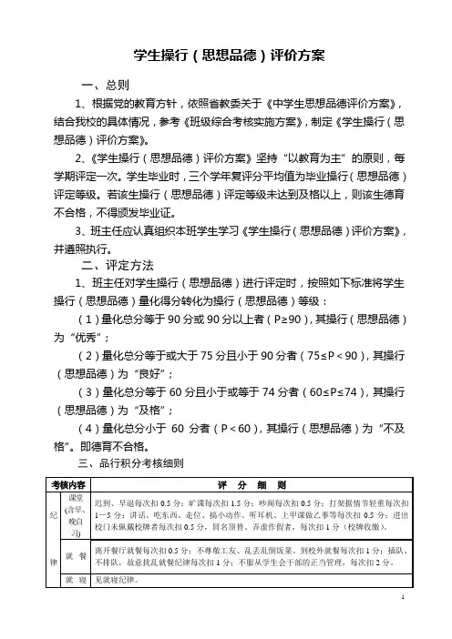 学生品行积分量化评价方案