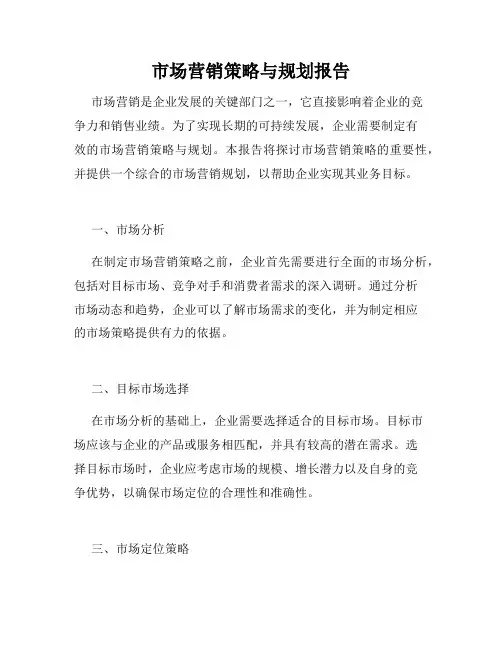 市场营销策略与规划报告