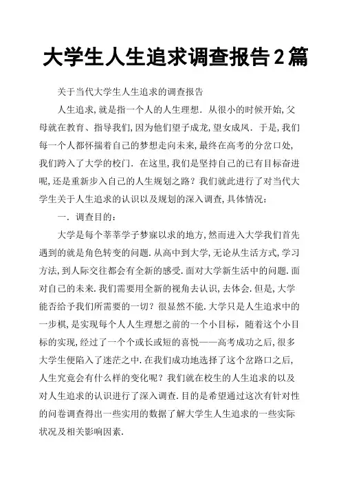 大学生人生追求调查报告2篇