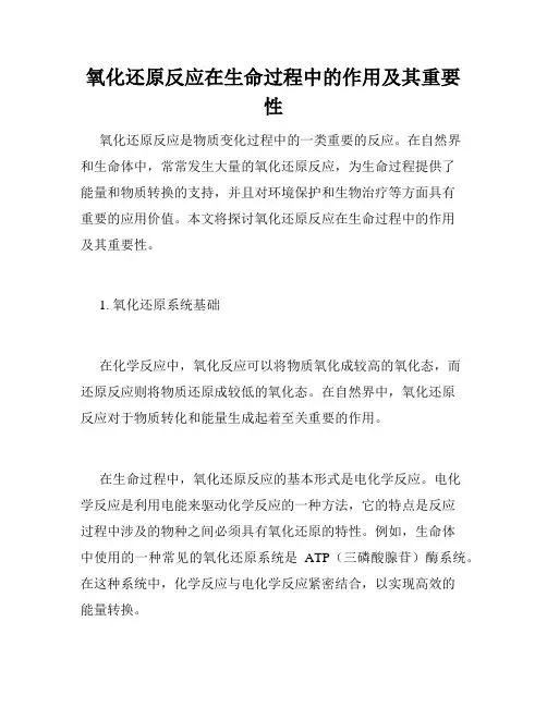 氧化还原反应在生命过程中的作用及其重要性
