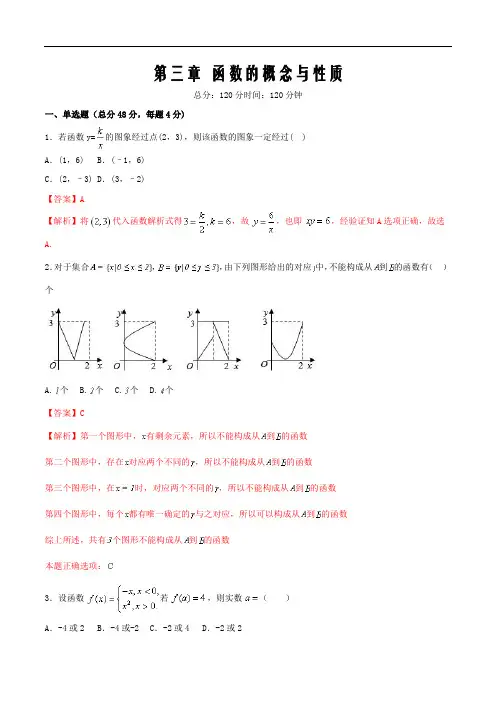 新教材人教A版高中数学必修第一册第三章 函数的概念与性质  同步练习(解析版)