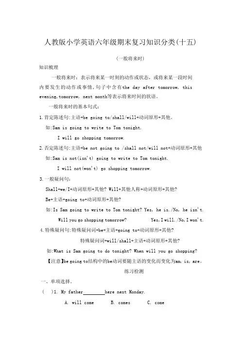 小升初语法复习-一般将来时(讲义)人教PEP版英语六年级下册