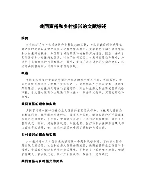 共同富裕和乡村振兴的文献综述
