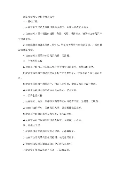 建筑质量及安全检查要点大全
